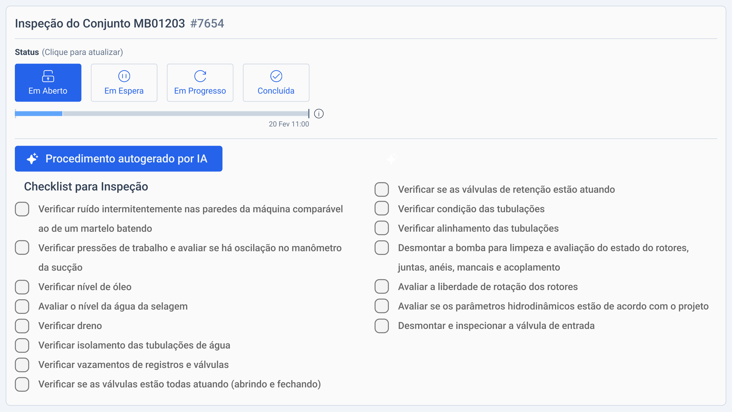 Procedimentos de inspeção gerado automaticamente por IA